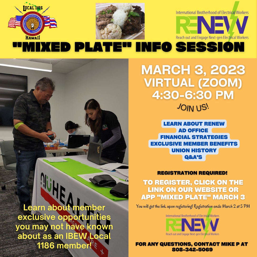 RENEW "Mixed Plate" Info Session March 3 IBEW 1186